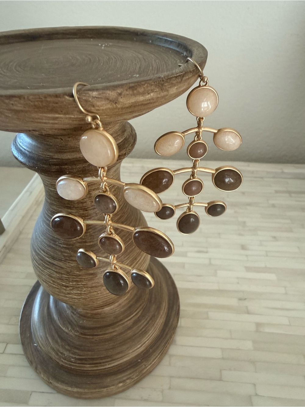 White House Black Market Gold-Tone Brown & Cream Multi-Drop Earrings